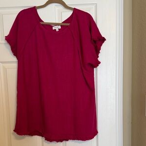 Umgee Linen Cotton Blend Pink Exposed Seam Detail Blouse Top Size XL‎